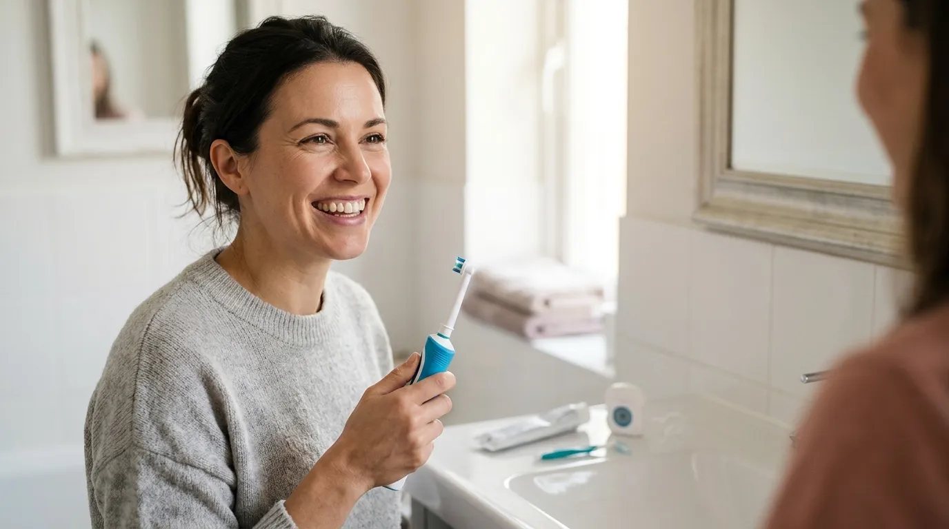 Dental tools and a healthy smile