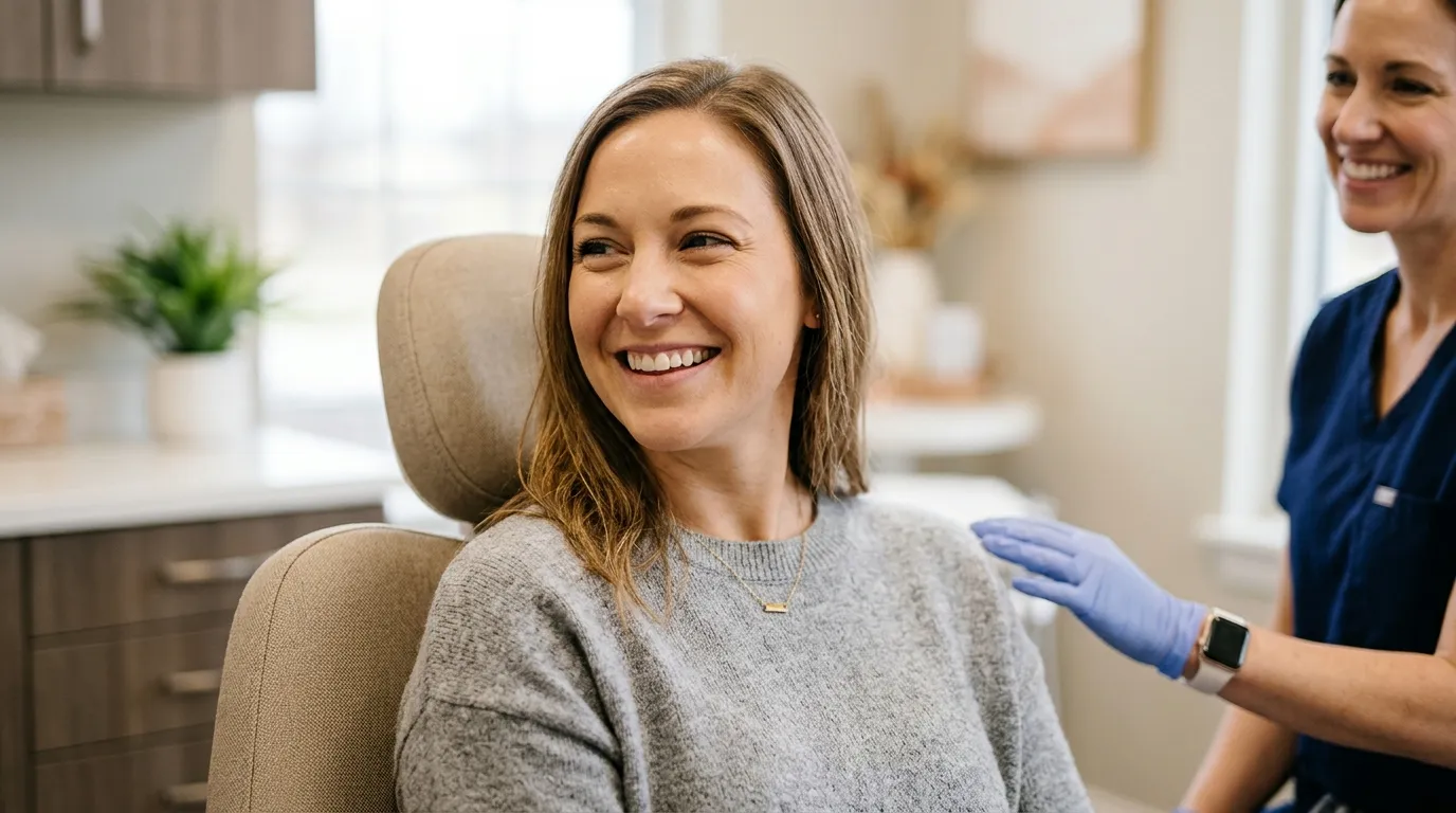 Close-up of a patient smiling after a successful dental crown procedure