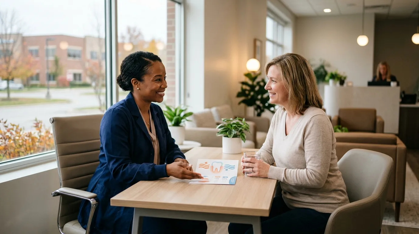 Dental professional explaining treatments to a patient in Mason Ohio