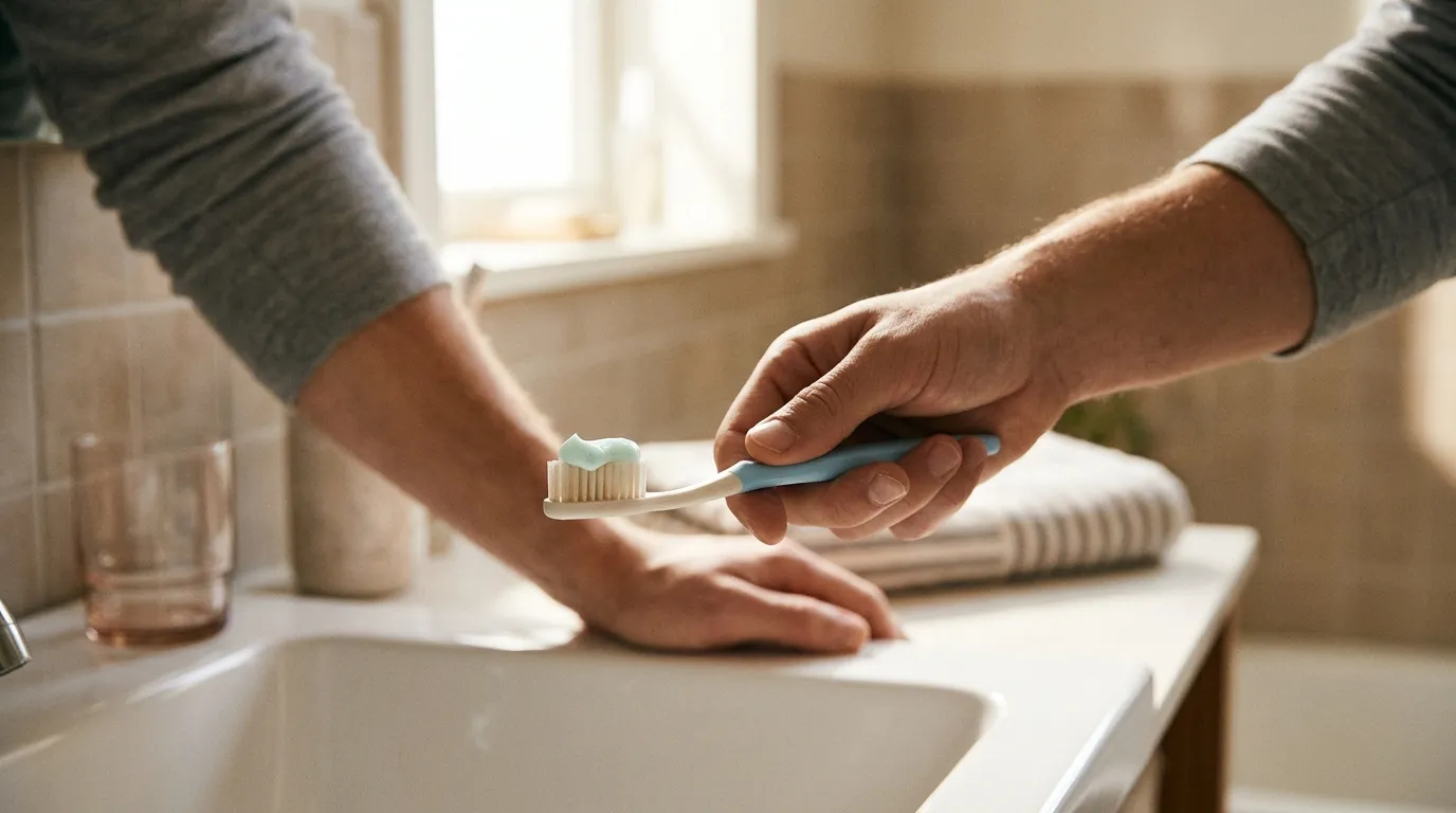 Close up of a toothbrush with toothpaste