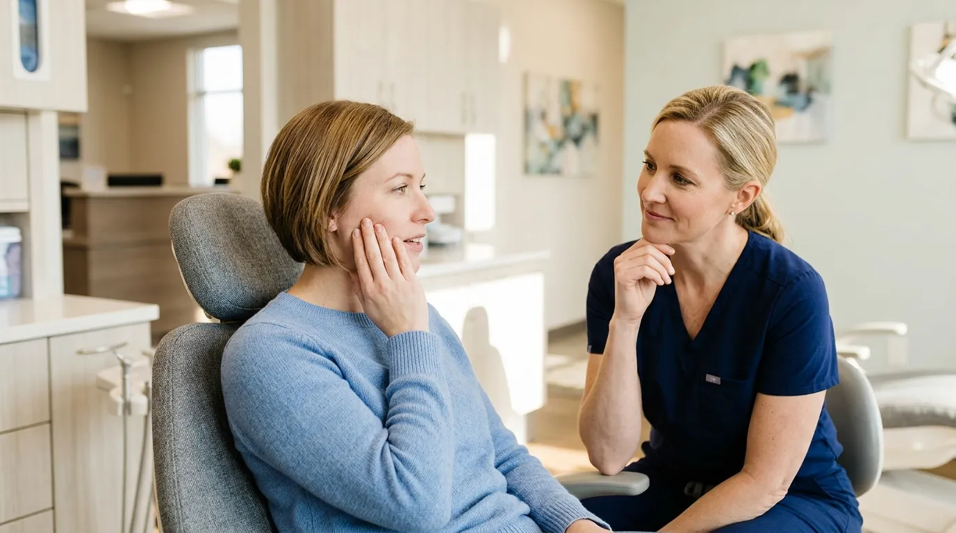 Patient in dental chair during a checkup for tooth pain