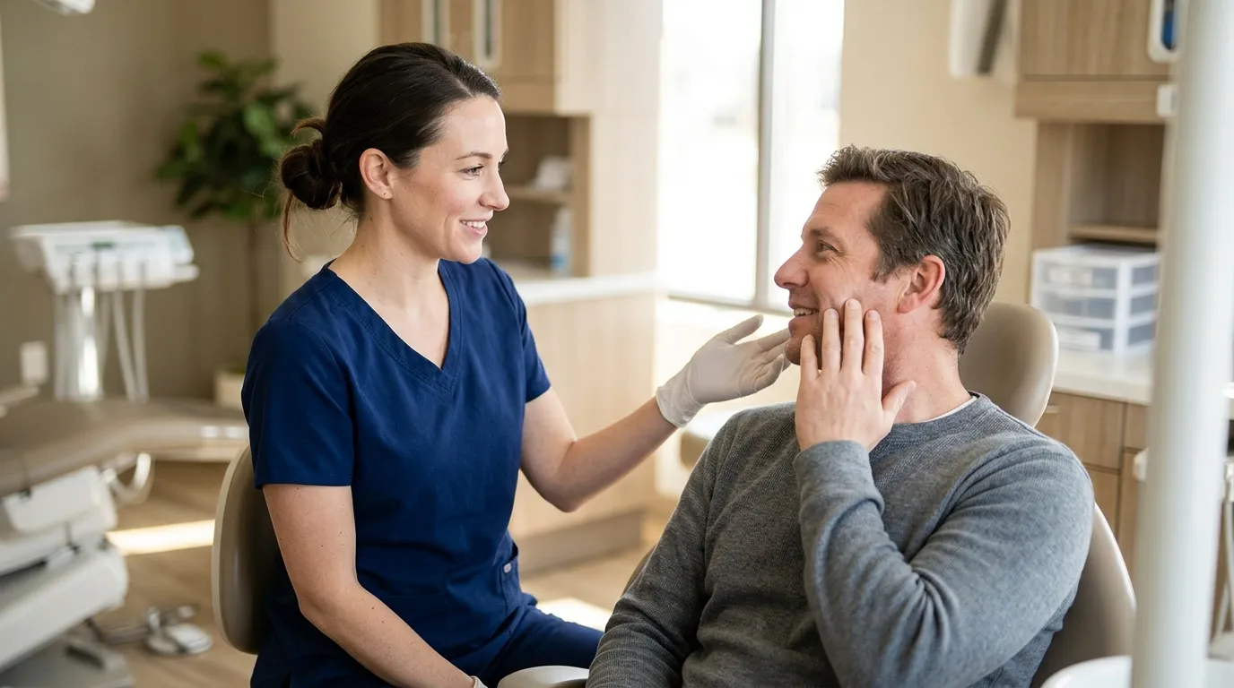 Dentist examining a patient's smile