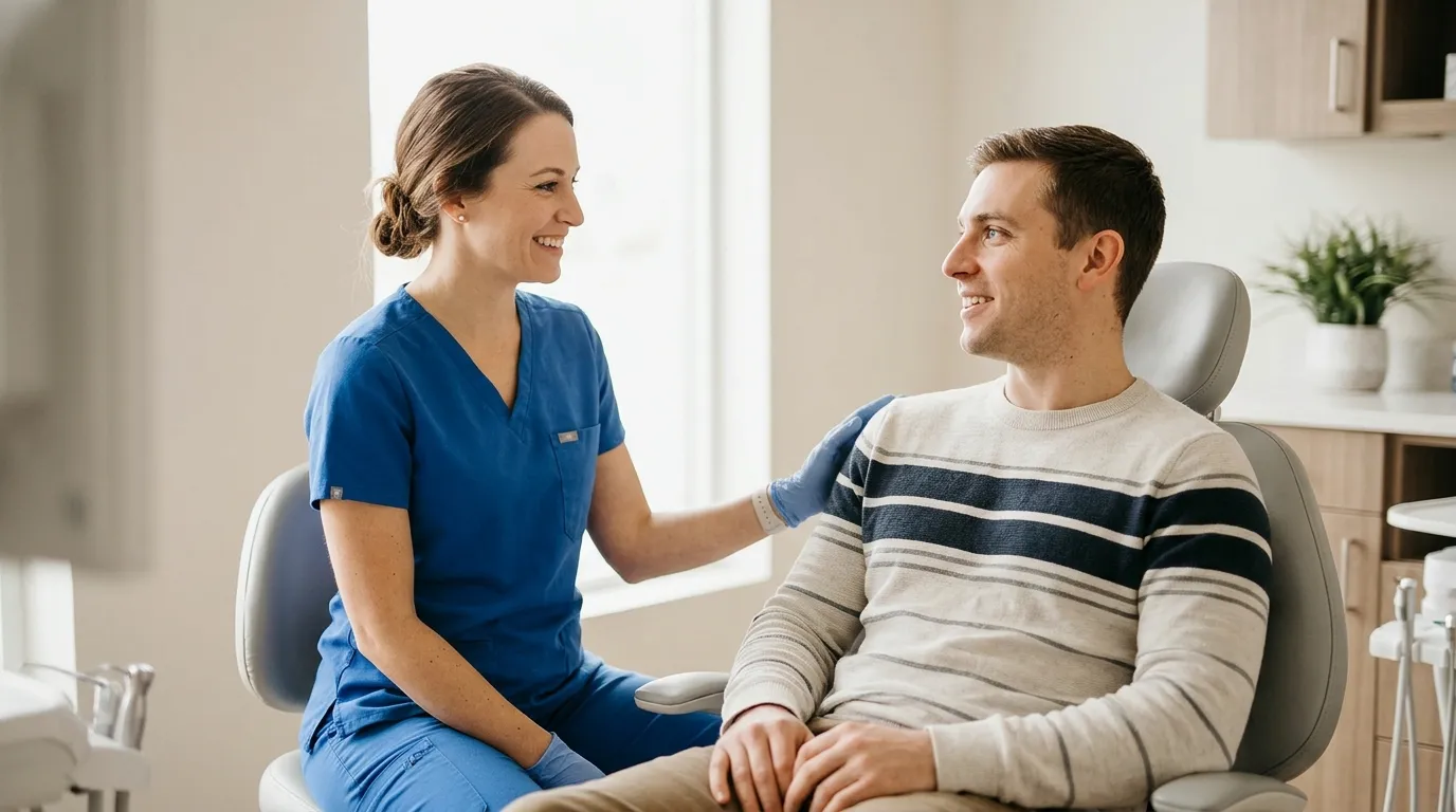 Dentist examining a patient's teeth during a dental checkup